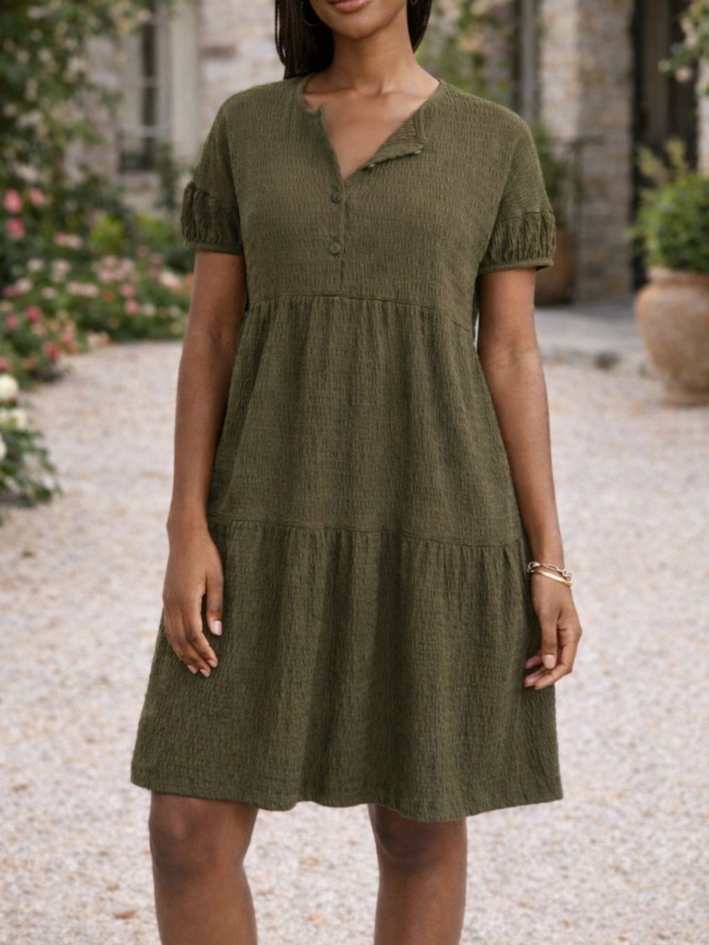 Madewell crinkle knit tiered mini dress